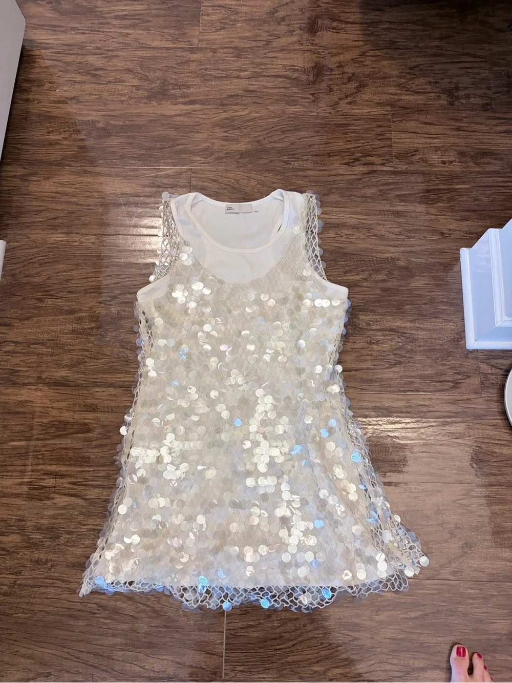 Tory Burch Sequin Mesh Dress in Snow White / new ivory